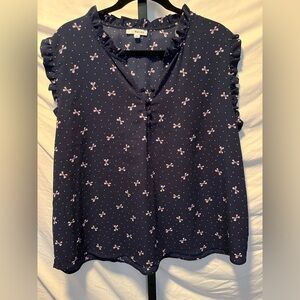Mauve Dark Blue Blouse with Light Pink Floral Accents (BIN4)
